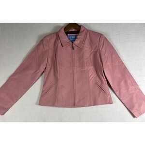 Edge Leather Jacket Wm LG Pink Full Zip Italian Chic Y2K Retro Pop Indie Sleaze